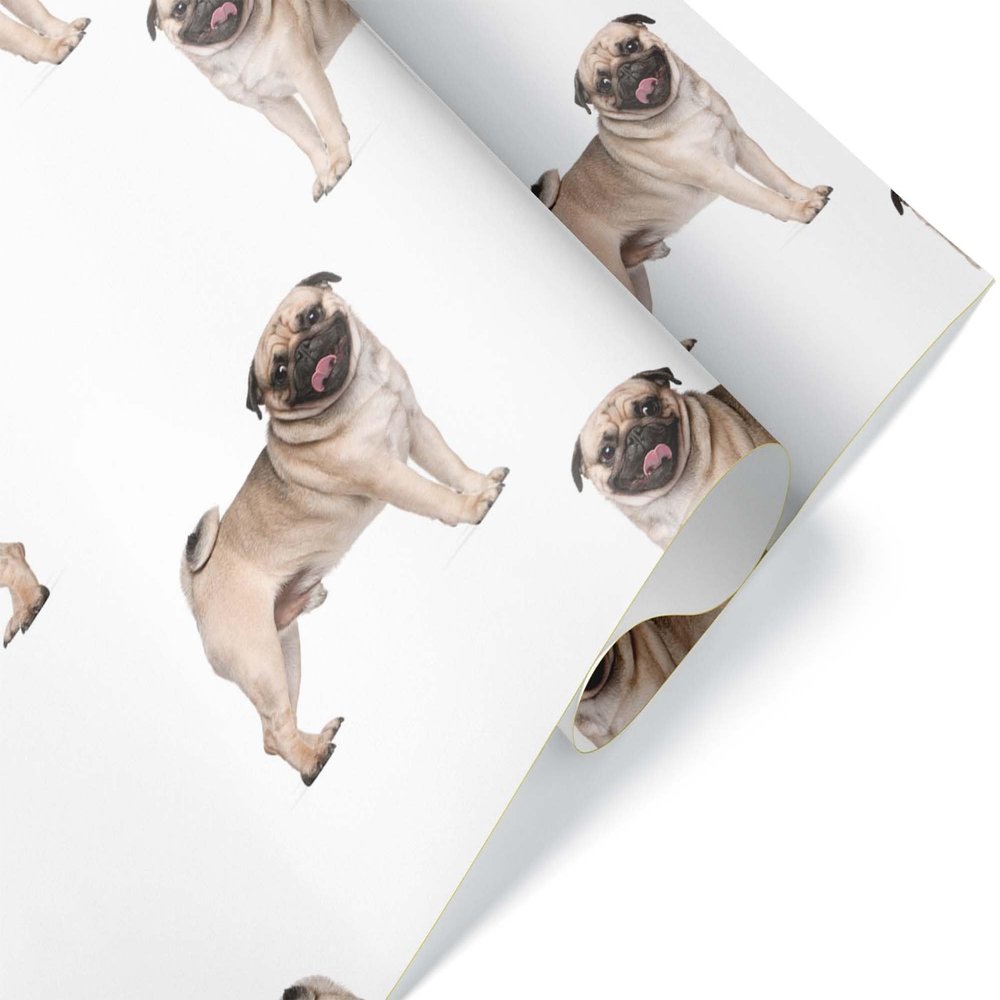 Photo Pug Wrapping Paper, Premium Dog Christmas Gift Wrap, Puppy Holiday Birthday Party Decoration Decor (12 foot x 30 inch roll)