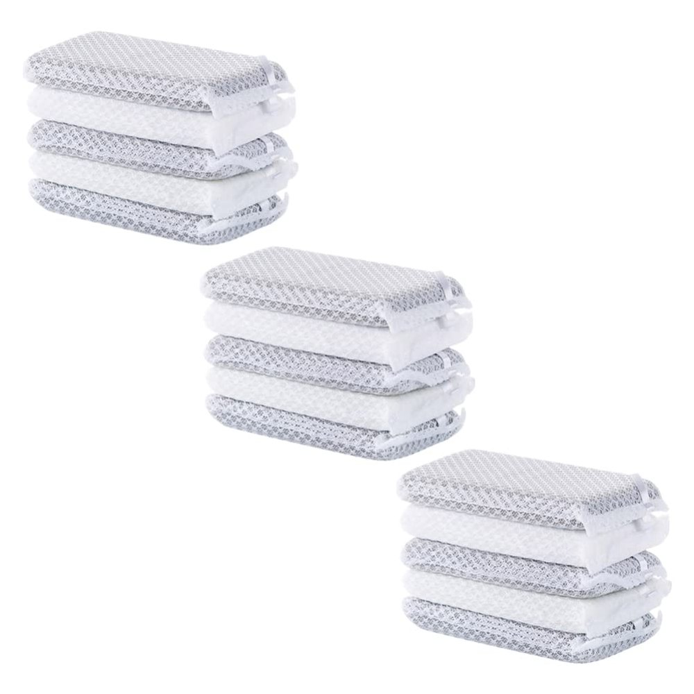 15pcs Double-Sided Cleaning Sponges Kitchen Scouring Pads for Dishwashing and Household Use Gray and Mesh Design for Cleaning Tables and Glassware