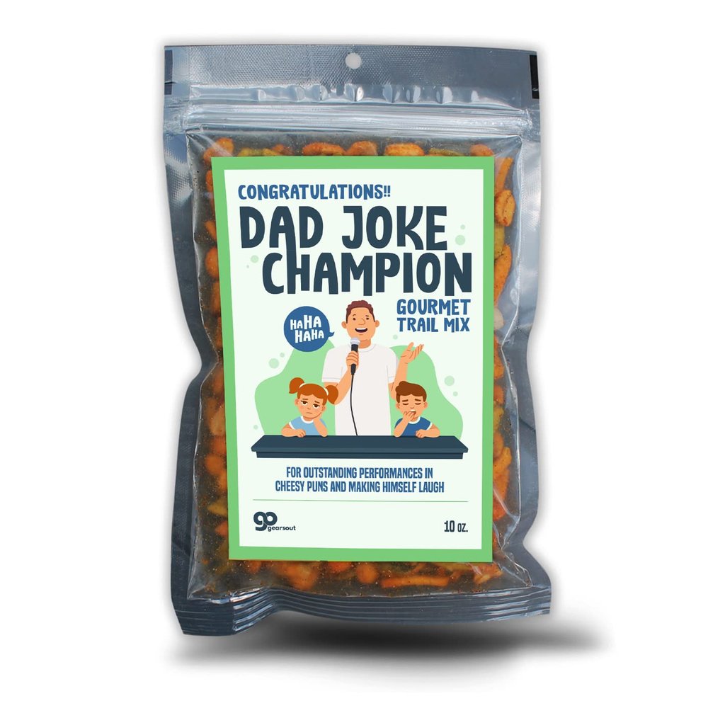 Dad Joke Champion Gourmet Trail Mix Congratulations Award for Dads Fathers Day Gag Gifts Cheesy Jokes Funny Humor Gifts for Mens Stockings Stepdad Brother