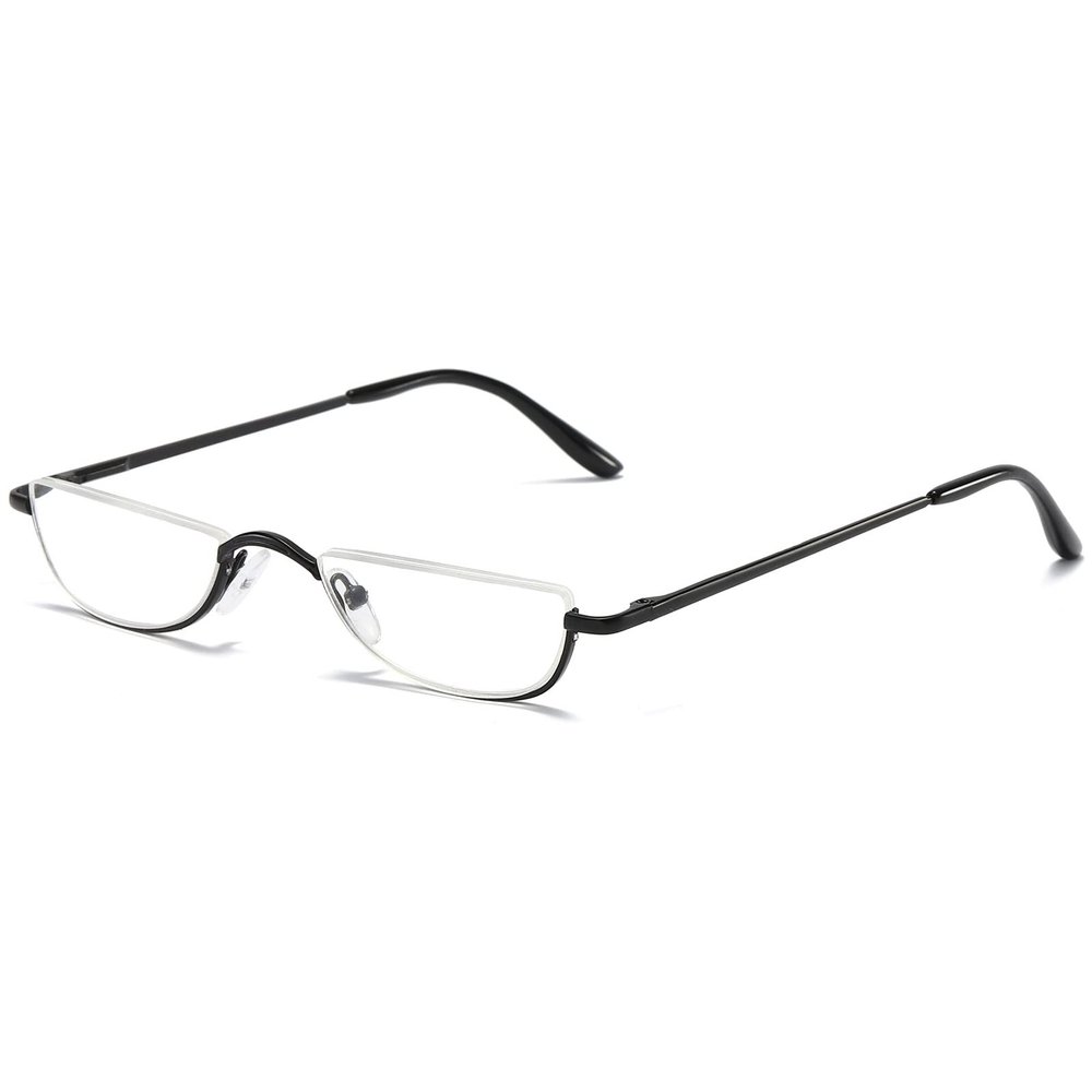 KOOSUFA Metal Half Moon Reading Glasses +1.0 Spring Hinge Half Frame Readers Eyeglasses for Men Women, Black