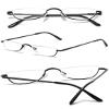 KOOSUFA Metal Half Moon Reading Glasses +1.0 Spring Hinge Half Frame Readers Eyeglasses for Men Women, Black view 3