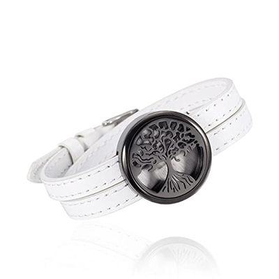 KBFDWEC Stainless Steel White Leather Strap Dial Aromatherapy Essential Oils Diffuser Perfume Free 12 Pads Keepsake Bracelet 2