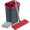 BOSHENG Hands-Free Mop and Bucket Set with 3 Washable Pads, Wet/Dry Floor Cleaning System, Red/Black view 1