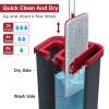 BOSHENG Hands-Free Mop and Bucket Set with 3 Washable Pads, Wet/Dry Floor Cleaning System, Red/Black view 2