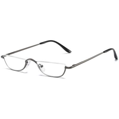 KOOSUFA Metal Half Moon Reading Glasses +3.0 Spring Hinge Half Frame Readers Eyeglasses for Men Women, Grey