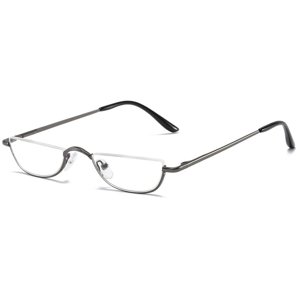 KOOSUFA Metal Half Moon Reading Glasses +3.0 Spring Hinge Half Frame Readers Eyeglasses for Men Women, Grey