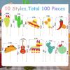 100 Pcs Fiesta Cupcake Topper Mexican Theme Cake Decoration Toppers Fiesta Party Decorations Mexican Decorations Taco Llama Sombrero Cactus for Summer Party Supplies view 3