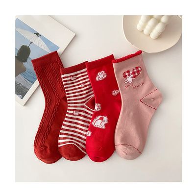 Chinese New Year Red Socks, Cute Girl Cotton Socks New Year Gift, EU 36-40 / US 5.5-9 (Color : Style 3)
