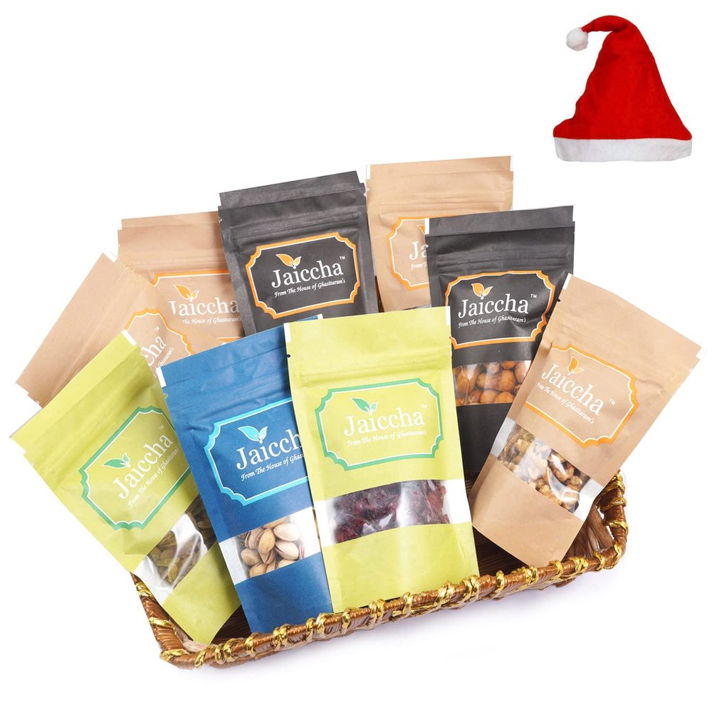Jaiccha Ghasitaram Christmas Gifts Basket of 9 Heavenly Dryfruits
