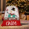 Set of 2, Personalized Santa Sack w/Drawstring - Name & Penguin, Deer, Snowman Designs - Custom Family Christmas Bag for Holiday Presents, 27" x 20" Canvas Santa Gift Bag - Delivery from Santa view 3
