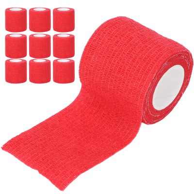 10Pcs Disposable Elastic Bandage, Self Adherent Cohesive Wrap Bandages, Multifunction Self Adhesive Elastic Bandage Shockproof Anti Slip Handle Straps Sports Tape for Wrist Ankle Knee (red)