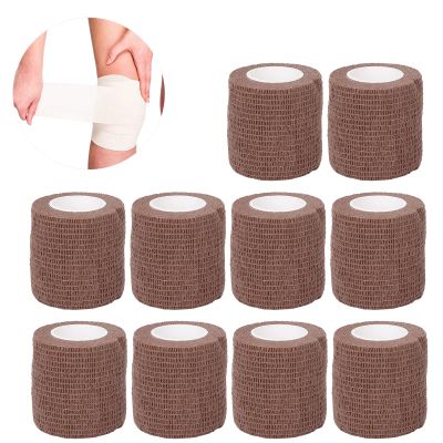 10Pcs Self Adhesive Bandage Wrap, Self Adherent Cohesive Wrap Bandages, Multifunction Disposable Shockproof Anti Slip Tattoo Handle Strap Sports Wrap Tape for Knee Wrist Ankle Sprains &(Coffee color)