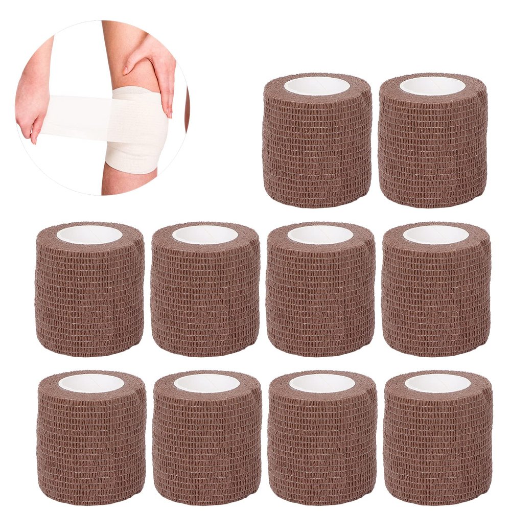 10Pcs Self Adhesive Bandage Wrap, Self Adherent Cohesive Wrap Bandages, Multifunction Disposable Shockproof Anti Slip Tattoo Handle Strap Sports Wrap Tape for Knee Wrist Ankle Sprains &(Coffee color)
