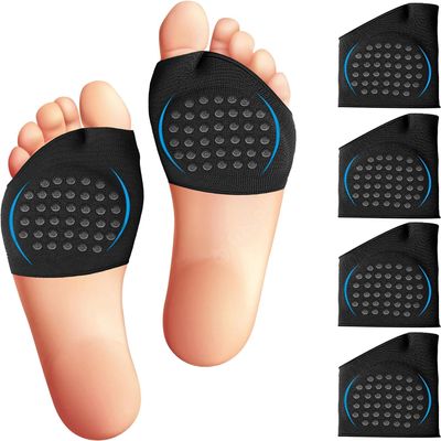 Dropsky Metatarsal Pads Sleeves Anti-Slip Inserts with Gel, 4 Packs - Ball of Foot Cushions for Women, Metatarsal Pads Women & Mens, Pain Relief,Soft Padding - Sesamoiditis, Metatarsalgia - Black