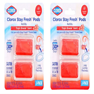 Clorox Stay Fresh Pods - Tropic Breeze Air Freshener and Odor Eliminator for Stay Fresh Toilet Seat, Orange, 4-Piece