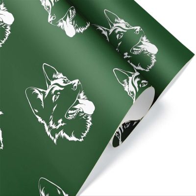 Green and White German Shepherd Wrapping Paper, Premium Dog Gift Wrap, Puppy Theme Christmas Birthday Party Decoration (12 foot x 30 inch roll)