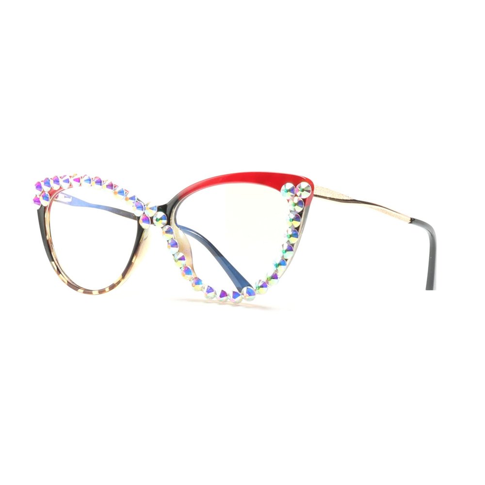 willochra Blue Light Reading Glasses for Women cat eye Frame Ladies Diamond Rhinestone Readers, Anti Glare/UV Ray Eyeglasses (red, 200 magnification)