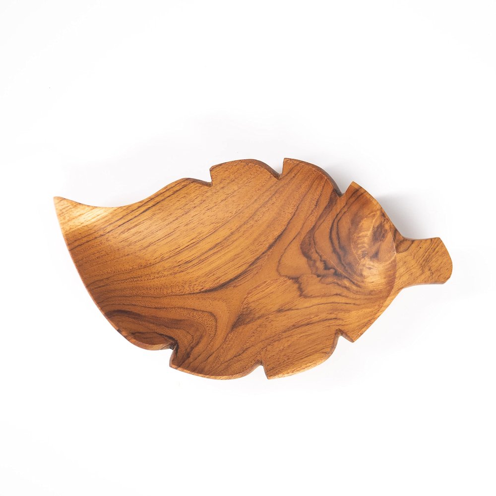 Rainforest Bowls Leaf Javanese Teak Wood Appetizer Plates- 7.5"x4.5"- Perfect for Everyday Use- Hot & Cold Friendly, Ultra-Durable- Custom Design Handcrafted by Indonesian Artisans