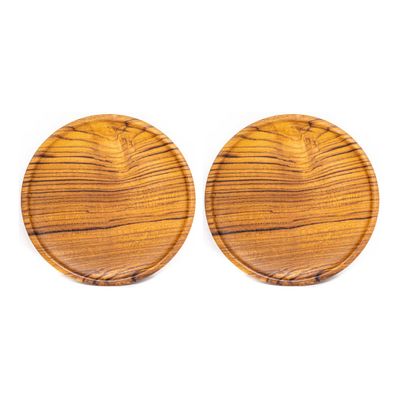 Rainforest Bowls Set of 2 8" Round Javanese Teak Wood Plates- Perfect for Everyday Use- Hot & Cold Friendly, Ultra-Durable, Premium Wooden Plates- Handcrafted by Indonesian Artisans