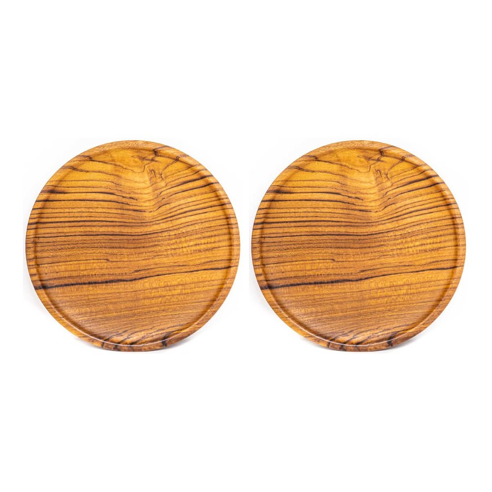 Rainforest Bowls Set of 2 8" Round Javanese Teak Wood Plates- Perfect for Everyday Use- Hot & Cold Friendly, Ultra-Durable, Premium Wooden Plates- Handcrafted by Indonesian Artisans