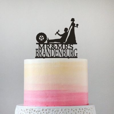 Auto Mechanic Wedding Cake Topper,Personalized Mr & Mrs Last Name Wedding Cake Topper,Car Mechanic Cake Topper,Funny Wrench Tools Bride And Groom Silhouette Wedding Cake Topper