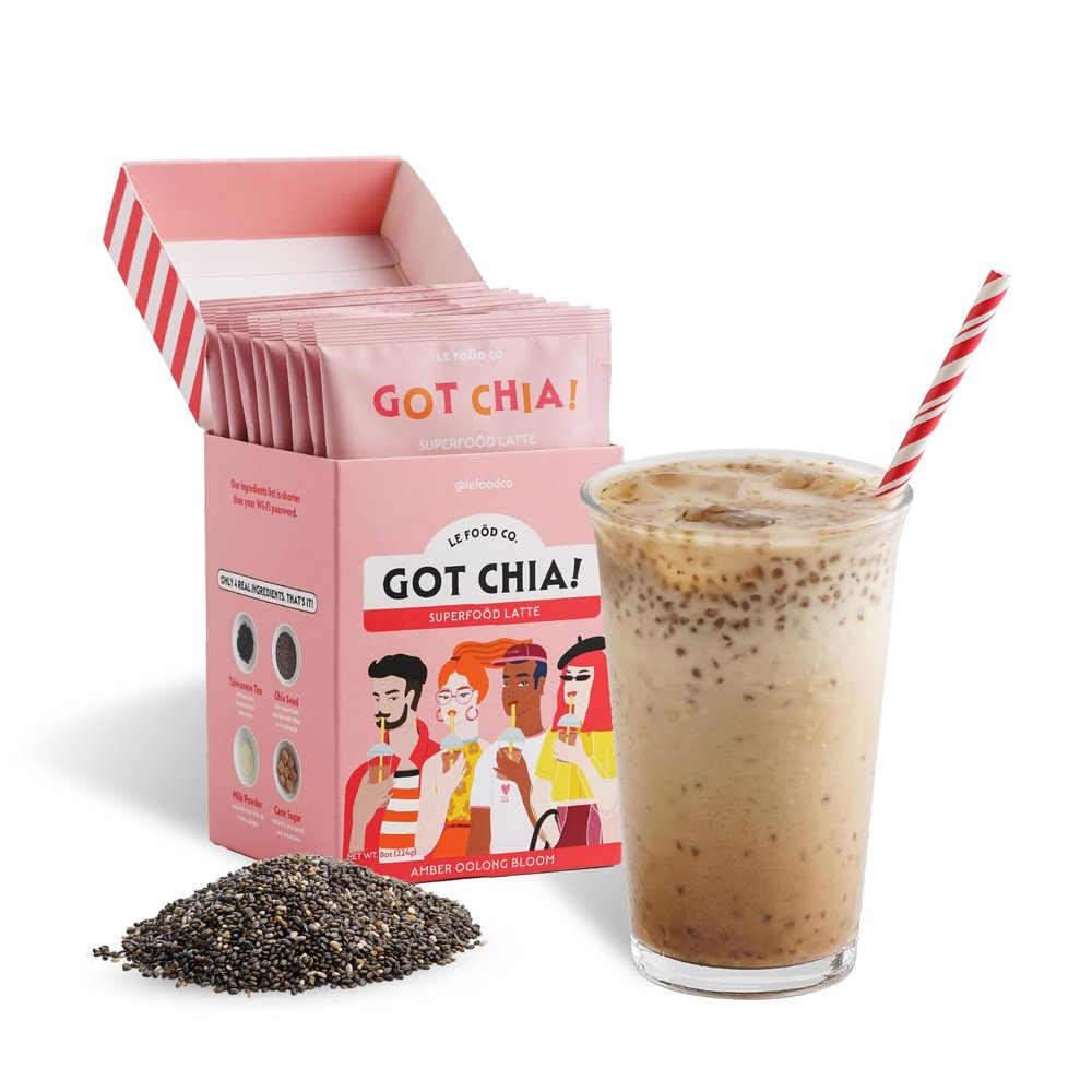 Le Food Got Chia! Superfood Latte  Amber Oolong Bloom | Clean Label Oolong Latte with Chia Seeds | Fruity, Smooth, and Superfood-Infused | Boba Alternative
