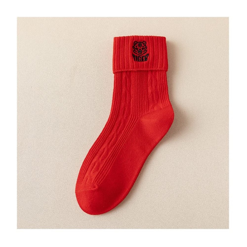 Chinese New Year Red Socks, Comfortable Natal Year Cotton Women's Socks, 1 Pair, 36-40 (Color : Style 4)