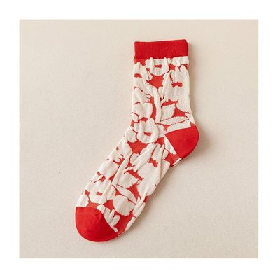 Chinese New Year Red Socks, Comfortable Natal Year Cotton Women's Socks, 1 Pair, 36-40 (Color : Style 1)