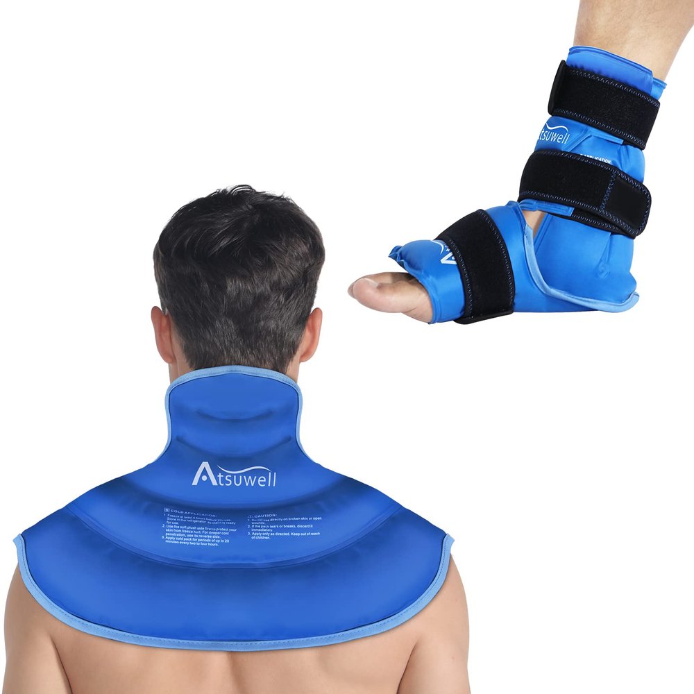 Atsuwell Ice Packs Combo for Neck Shoulders and Foot Ankle Injuries, Cold Compress Therapy for Swelling, Bruises, Sprain, ReplacementSurgery