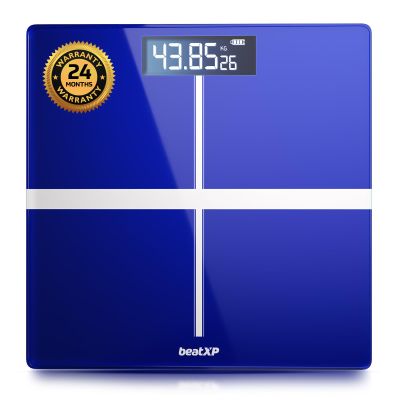 beatXP Blue plus Digital Bathroom Weighing Scale with LCD Panel & Thick Tempered Glass, Electronic Weight Machine for Human Body - 2 Year Warranty