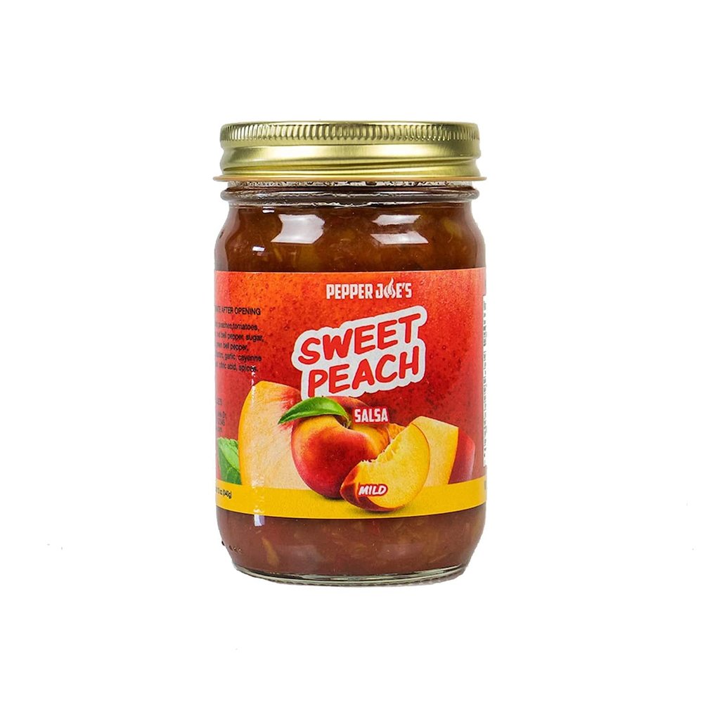 Pepper Joes Sweet Peach Salsa  Delicious Mild Spicy Salsa with Jalapeno, Cayenne, Bell Pepper, and Fresh Ingredients  12 Ounce Jar of Sweet and Spicy Salsa (2 Pack)