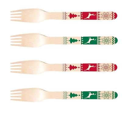 Perfect Stix Wooden Disposable Forks with Christmas Design. Pack of 50 Count. Colors are Red and Green. 6 Inch Printed Wooden Forks