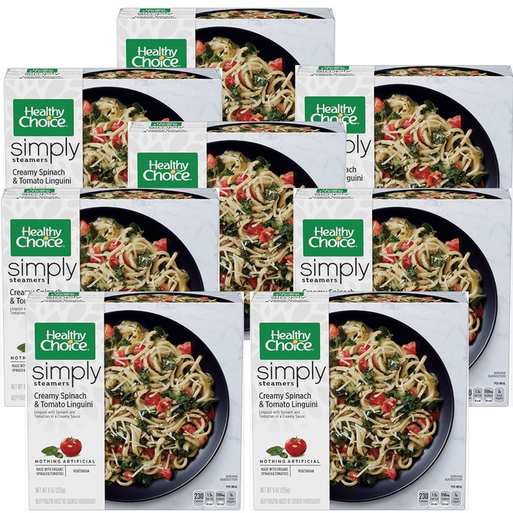 Healthy Choice Frozen Simply Organic Creamy Spinach and Tomato Linguini - Nothing Artificial - 230 Calories - Ready Set Gourmet Donate a Meal Program - 8 Pack (9oz Each)