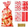 Domkier 100Pcs Valentine Cellophane Gift Bags Candy Bags Treat Bags, 4 Assorted Styles Love Heart Treat Bags with Gold Twist Ties for Valentine Party Supplies (Red) view 1