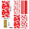 Domkier 100Pcs Valentine Cellophane Gift Bags Candy Bags Treat Bags, 4 Assorted Styles Love Heart Treat Bags with Gold Twist Ties for Valentine Party Supplies (Red) view 2