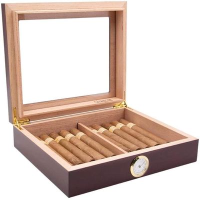 HongLianRiven Cigar Box Humidor Cigar Desktop Humidor Royale Tempered Glasstop