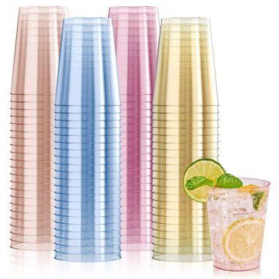JOLLY CHEF 100 Pack 10 oz Plastic Cups, Disposable Party Cups in Assorted Colors, Plastic Glasses with 4 Colors Suitable for Wedding, Thanksgiving Day, Christmas Party