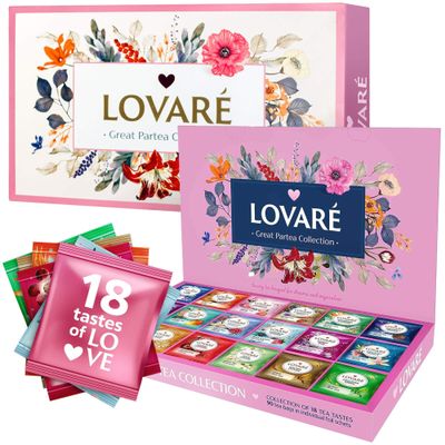 LOVARE Tea Bags Variety Pack - Made in Ukraine - Black and Green, Floral Berry, Mixed Blend, Herbal Blend Assorted Collection - Tea Sampler - Gift Sets for Tea Lovers (90 Bags - 18 Tastes)