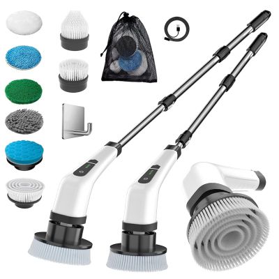 MGLSDeet Electric Spin Scrubber Scrub Brush, Rechargeable Cleaning Brush with 8 in 1 Replaceable Brush Heads, Cordless Power Spin Scrubber 90Mins for Bathroom Shower Bathtub Glass Car