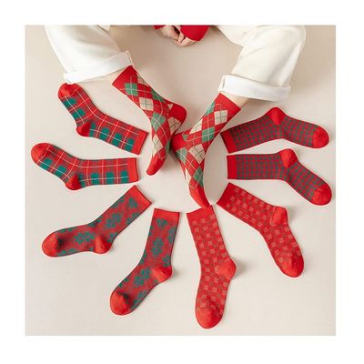Chinese New Year Red Socks, 2020 Zodiac Year Cotton Women's Mid-Tube Socks, Spring Festival Gift Boxed Stockings, 5 Pair (Color : Red, Size : 34-39)