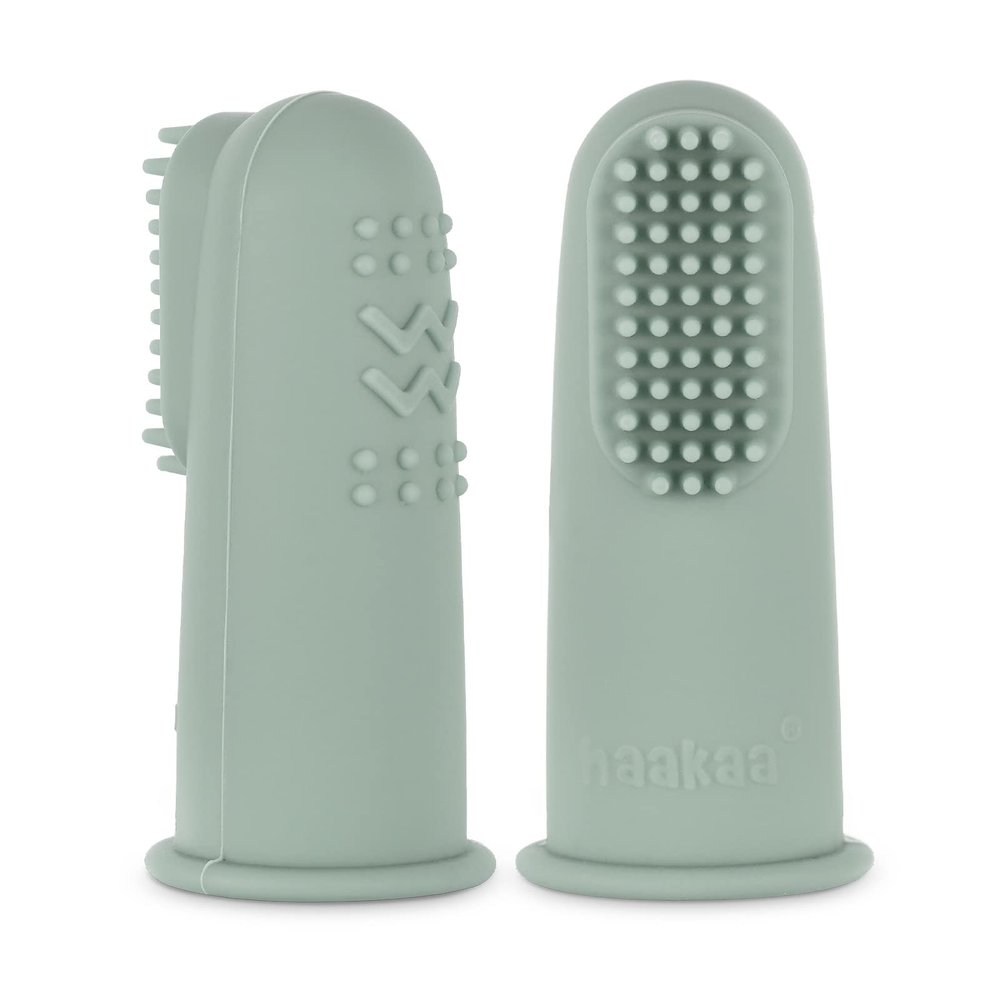 haakaa Silicone Baby Finger Toothbrush, Oral Care for Infants&Babies&Toddlers&Kids, Soft Food Grade Silicone, 0 Months+, 2 Pack, Pea Green