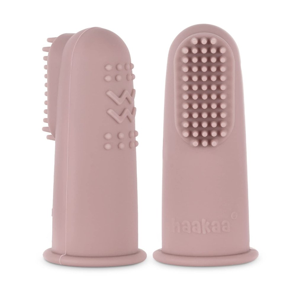haakaa Silicone Baby Finger Toothbrush, Oral Care for Infants&Babies&Toddlers&Kids, Soft Food Grade Silicone, 0 Months+, 2 Pack, Blush