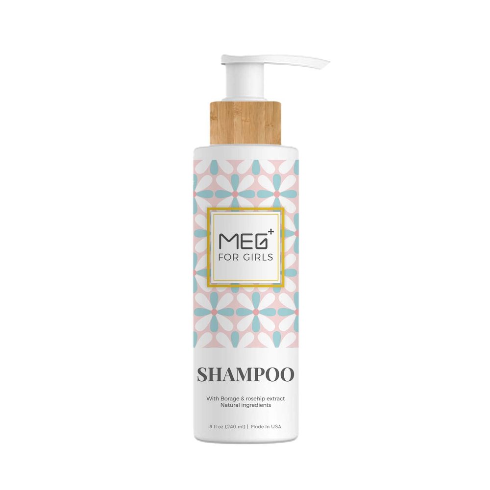 MEG+ Sulfate Free Shampoo for Baby Girl from organic aloe extract, olive oil, tea tree oil, and dandelion extract | Moisturizing shampoo | Mild for babys scalp & hair | Mineral & vitamin E 8oz 240ml