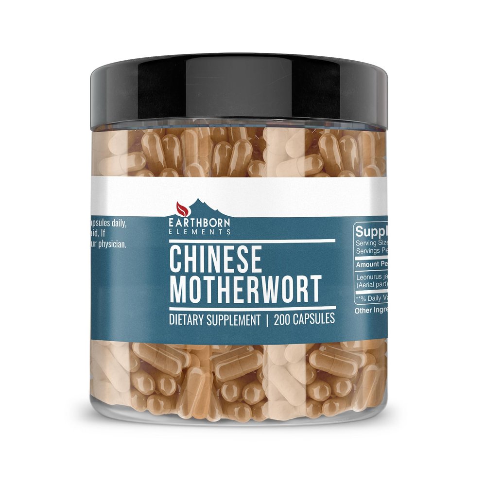 Earthborn Elements Chinese Motherwort 200 Capsules, Pure & Undiluted, No Additives