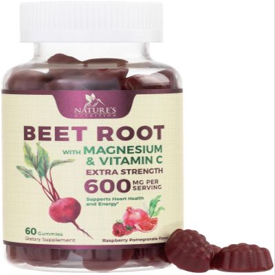 Beet Root Supplement Gummies 500mg - Superfood with Beetroot Extract Powder Vitamin C & Magnesium - Supports Energy Heart Health & Nitric Oxide Production - Red Beets Supplements Gummy - 60 Gummies
