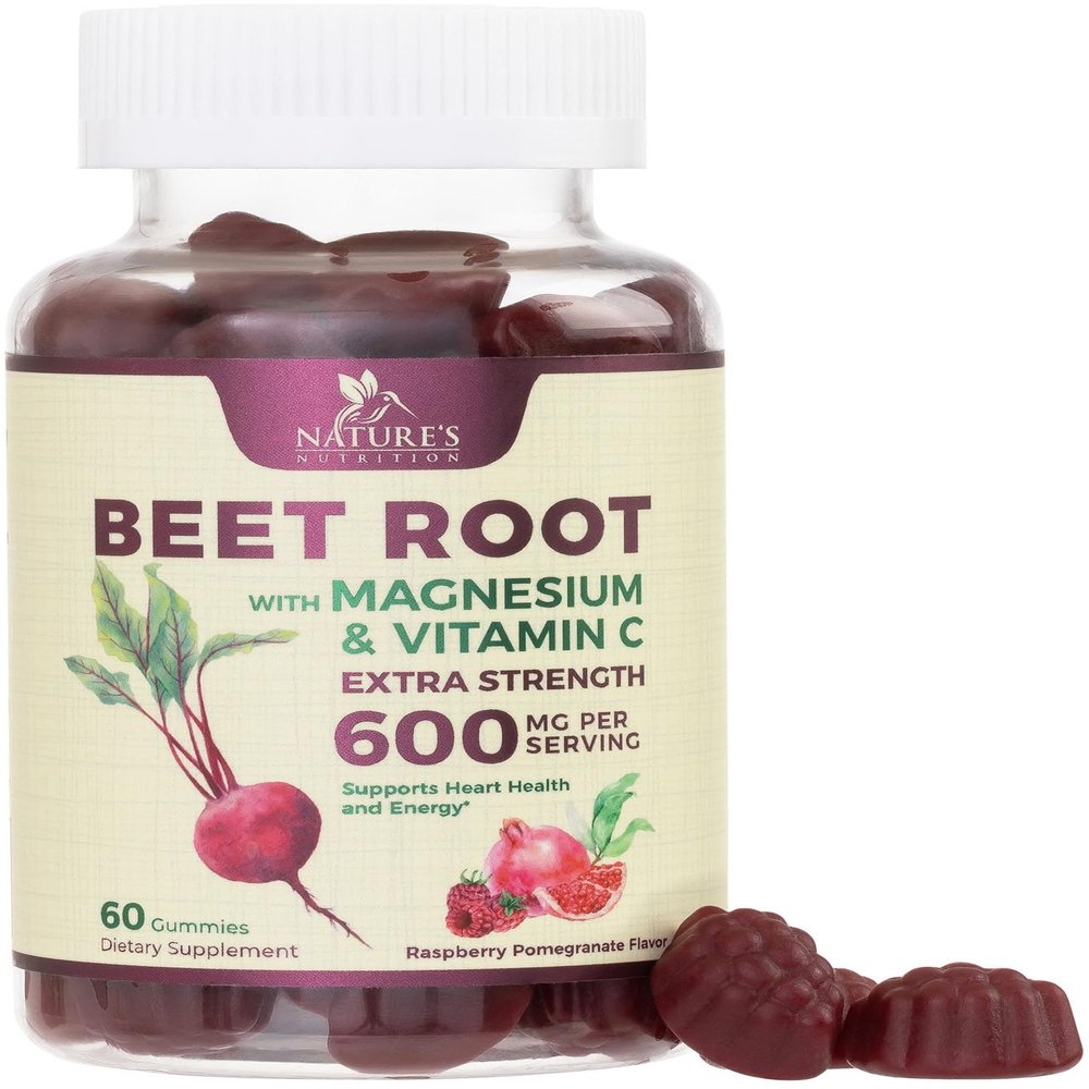 Beet Root Supplement Gummies 500mg - Superfood with Beetroot Extract Powder Vitamin C & Magnesium - Supports Energy Heart Health & Nitric Oxide Production - Red Beets Supplements Gummy - 60 Gummies