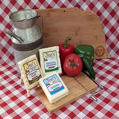 Nebraska Farmstead Cheese Block 3 Piece Sampler | Tomato Basil, Gouda, Spinach & Artichoke | 8 oz Each | Crafted in Small Batches | Hand-Cut and Carefully Aged | Jisa's Farmstead Cheese