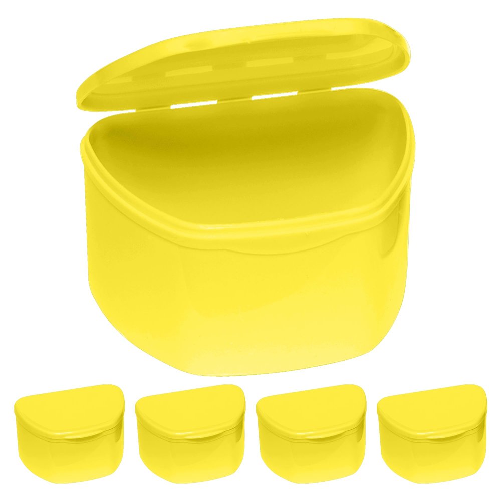Yellow 30 Bulk Pack Denture Cases, Dental Box For Artificial Teeth, Mouth Guard, Night Guard, Gum Shields, Retainers - Soaking & Cleaning Supplies For Travel, Storage Containers