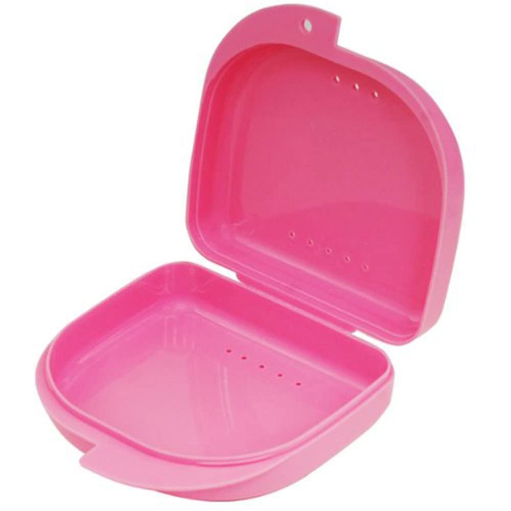 AKOAK 2 Pcs Oral Protection Storage Case, Denture Storage Case, with Vent Hole, Suitable for Office, Travel, Home - Light and Small, Snap-Tight Retainer Holds (Pink)