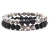 2Pcs Matte Lava Rock Volcanic Stone Beads Stretch Bracelet Stacking Essential Oil Diffuser Tiger Eye Seed Bracelet for Men Women Couple Stress Relief Aromatherapy Jewelry-H gray view 1